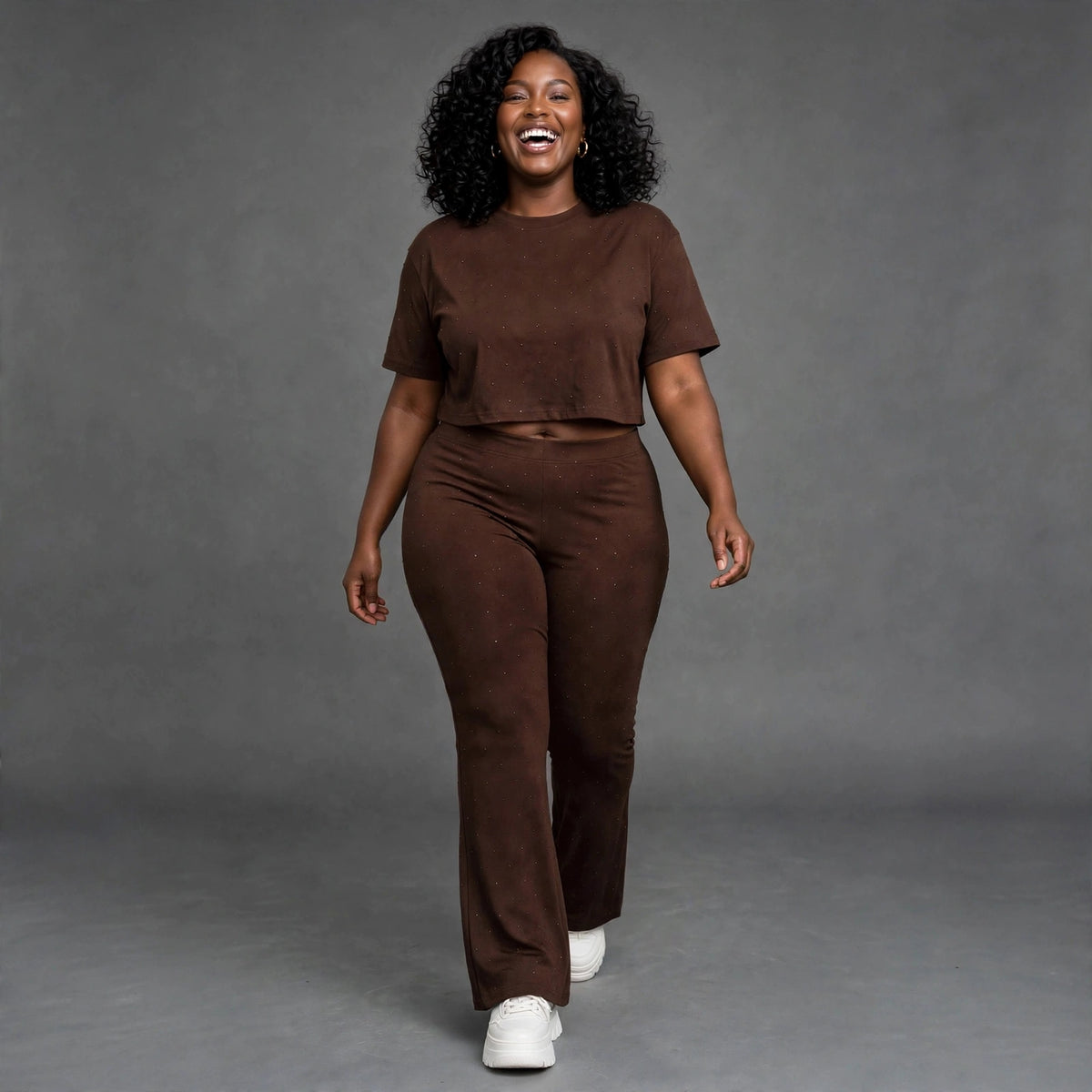 Glitter Lounge Set - Crop Top Tee and Flared Pants