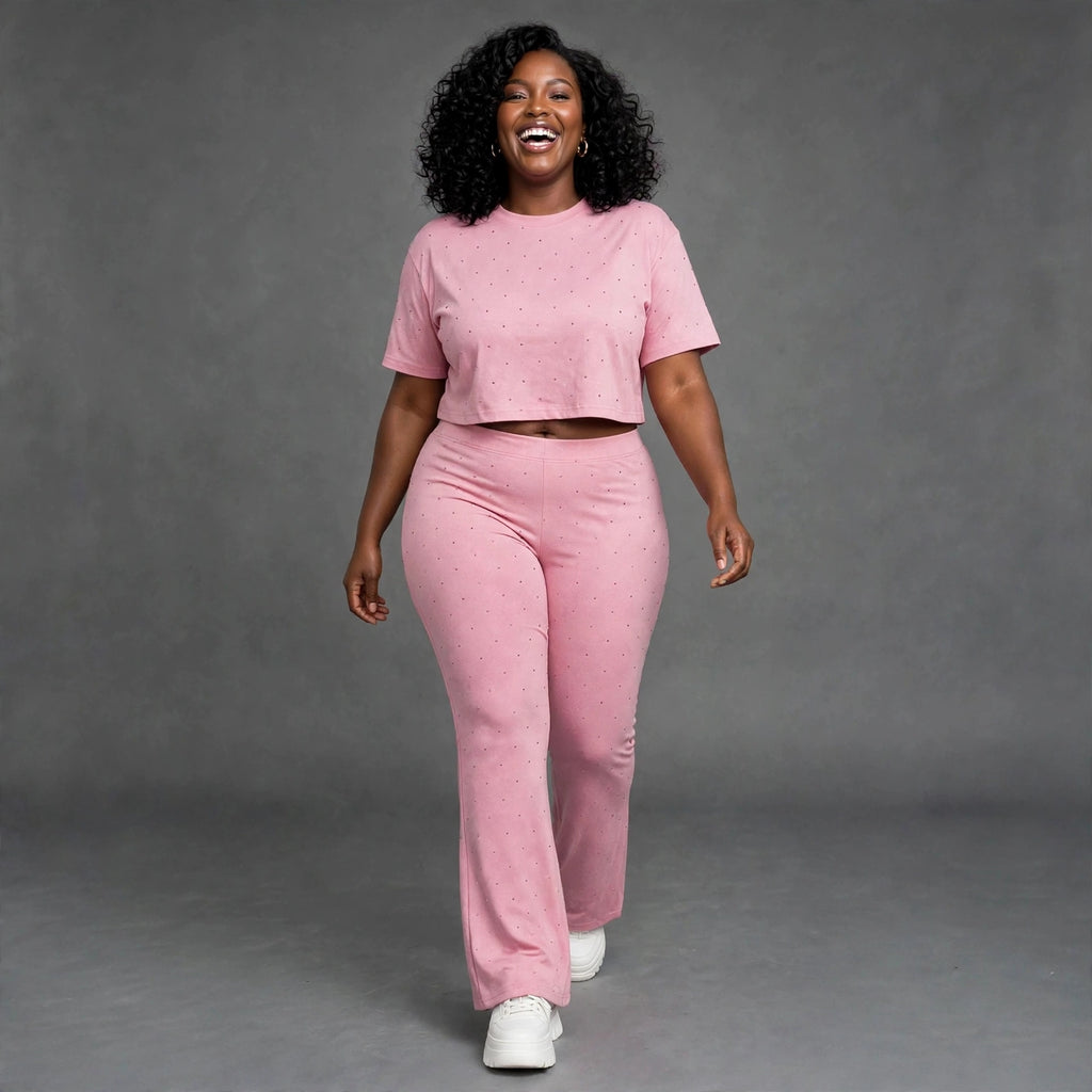 Glitter Lounge Set - Crop Top Tee and Flared Pants