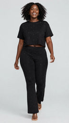 Glitter Lounge Set - Crop Top Tee and Flared Pants