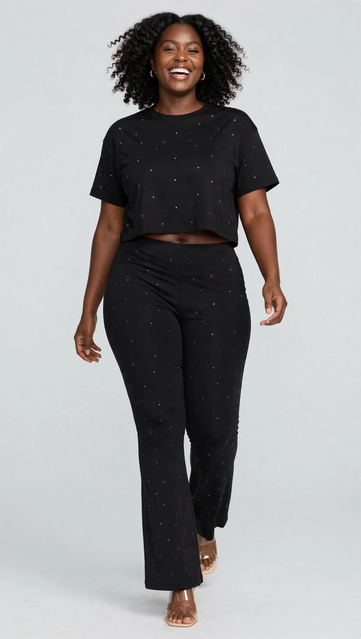 Glitter Lounge Set - Crop Top Tee and Flared Pants