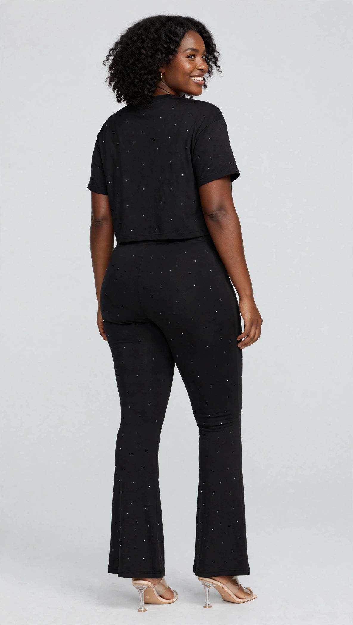 Glitter Lounge Set - Crop Top Tee and Flared Pants